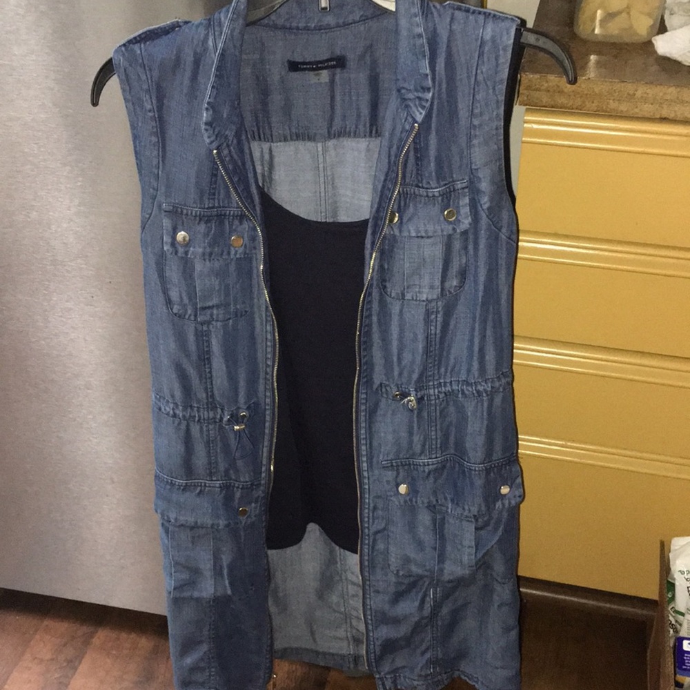TH light denim zip up dress.